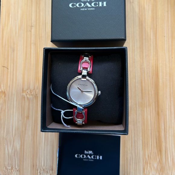 Coach Chrystie Watch With 30mm Silver Face With Red Bangle Bracelet - Picture 5 of 5